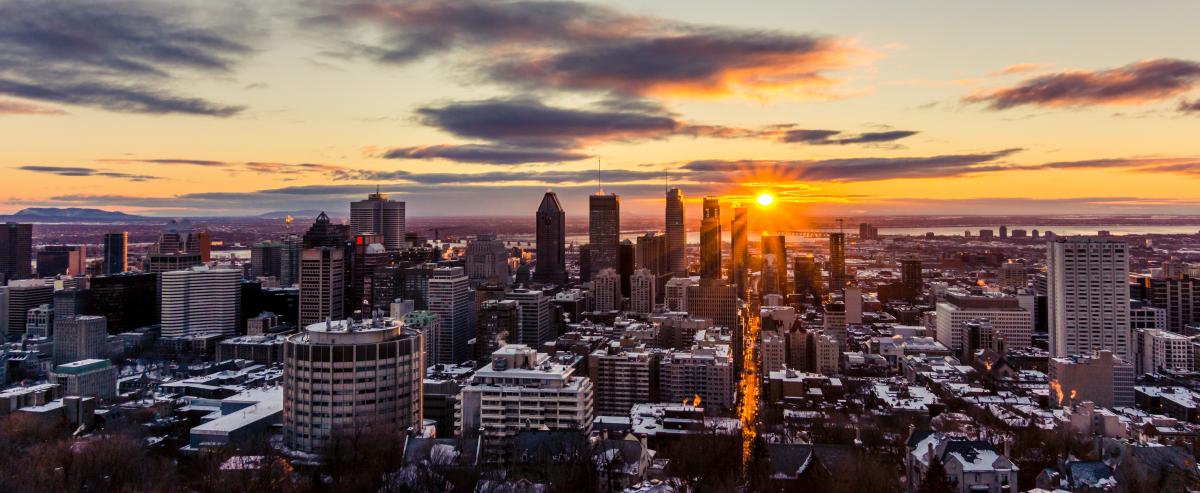 city skyline at sunset