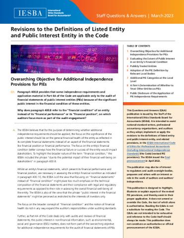 FIrst page of the IESBA's Q/A for definitions of Listed Entity and Public Interest Entity