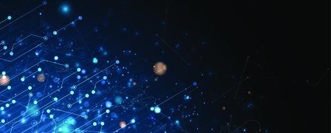 Stylized image of circuitry on blue and black field