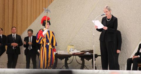 IFAC President Olivia Kirtley speaking at the Vatican