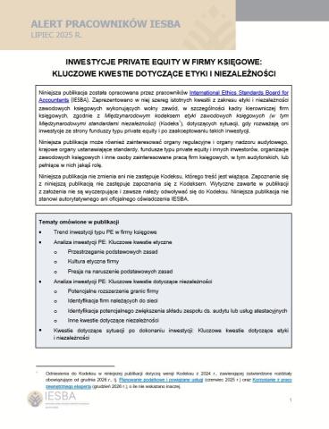 ALERT PRACOWNIKÓW IESBA - INWESTYCJE PRIVATE EQUITY W FIRMY KSIĘGOWE