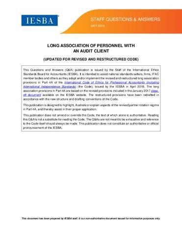 Long Association of Personnel with an Audit Client - IESBA